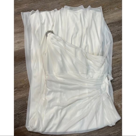 Alex Evenings Sz 14 Long Ivory One Shoulder Rhinestone Formal Gown Wedding Dress - Picture 5 of 9